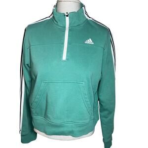 Adidas green 3/4 Zip Pullover cropped Sweatshirt  Women’s size small